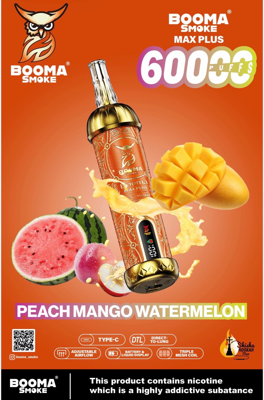 Booma Hooka 60k Peach Mango Watermelon